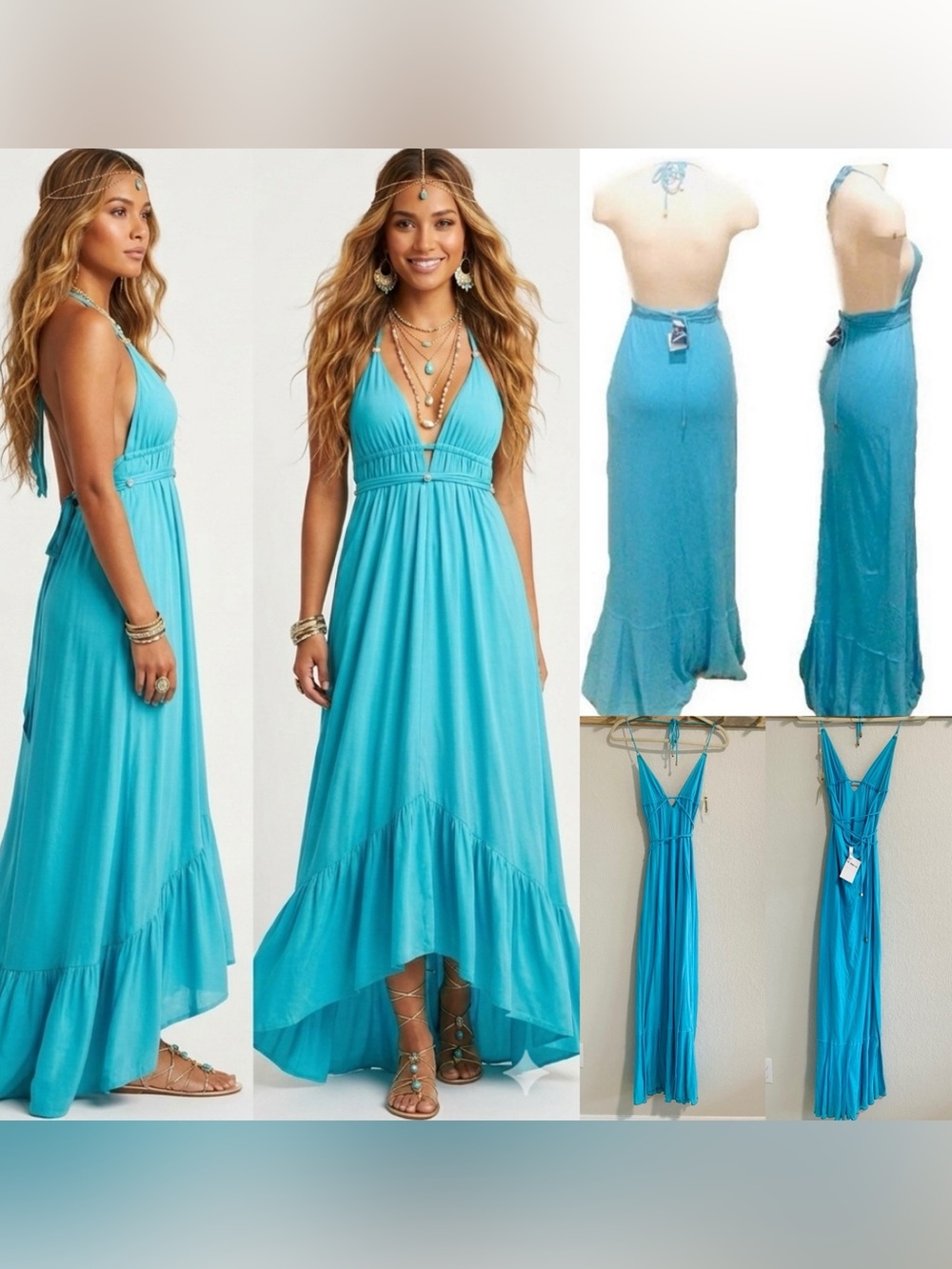 Vitamin A Blue Pleated Resort Gown